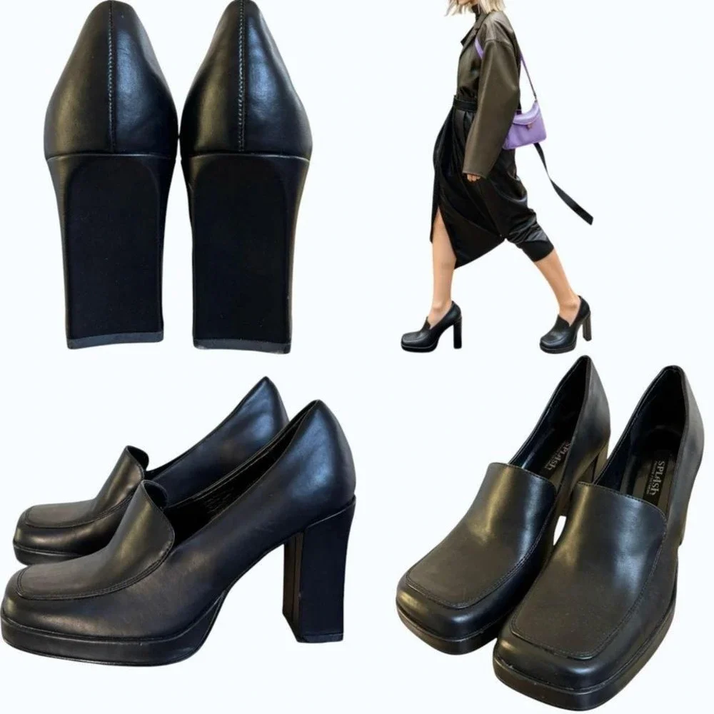 Vintage Y2K Splash‎ Chunky Black Platform Loafers sz. 6 like new🖤
